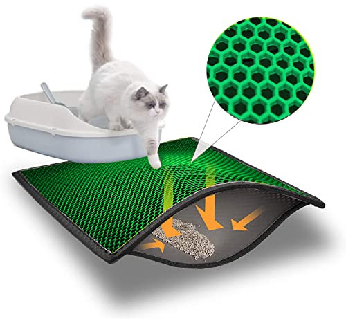 Blue Eyes Katzenklo Matte, Katzenmatte 40x60 cm, Katzenstreu Katzenklo Vorleger Unterleger Waben Design wasserdichte Doppelte Schichte Entwurf Bienenwabe Matte (Grün-6040)
