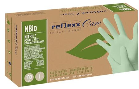 Reflexx NBio, guanti in nitrile Eco-friendly, senza polvere, gr. 3,5 (M), taglia L