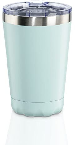 Xavax Thermobecher 270 ml (Isolierbecher mit verschließbarer Trinköffnung, Coffee to go Becher hält 2h heiß/2h kalt, To Go Becher mit Schraubverschluss, Thermobecher to go aus Edelstahl) pastellblau
