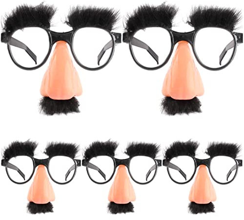 Yueser Große Nase Lustige Brille, 5 Stk Halloween Große Nase Verkleidung Brille Großer Fake Nase Augenbraue Schnurrbart Clown Brille Kostüm Brillen für Halloween Weihnachten Aprilscherze Kostümparty