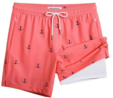 MaaMgic Homme Short de Bain 2 en 1 à séchage Rapide avec Doublure | Séchage Rapide Short de Natation décontracté Boardshorts avec Pantalon intérieur et Poche,Encore Rose,XL