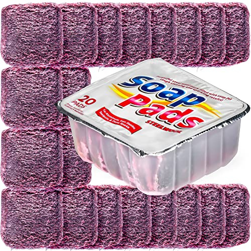 SteadMax 20er Pack Stahlschwamm Seifenpads – Kraftvoller Topfreiniger & Reinigungsschwamm für Küche, Grill & Backofen – Edelstahl Spülschwämme gegen Fett & Eingebranntes (20 Stück)