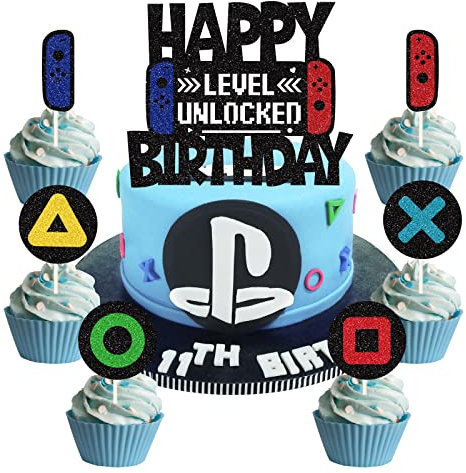 19 Stück Tortendeko Geburtstag Videospiel Torten Deko Gaming Dekoration Cupcake Kuchen Geburtstag Kuchen Deko Jungen Kinder Tortenaufleger für Kindergeburtstag Spiel Thema Party Dekoration