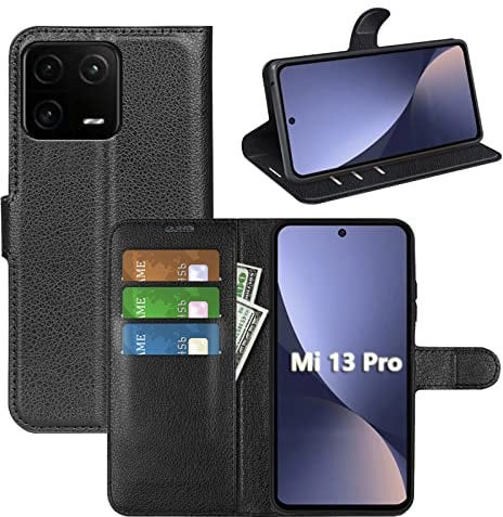 betterfon Handyhülle Kompatibel mit Xiaomi 13 Pro | Premium Qualität TPU Klapphülle für 13 Pro mit Kartenfächern | Magnetverschluss Handyhülle | Schwarz