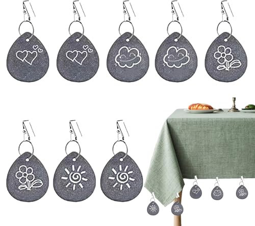 Feliciay 8 StückTischdeckenbeschwerer mit Clips,Naturstein Tischdecken Beschwerer Draußen mit Stahl Klammer,Geeignet für Tischplatten im Garten, Picknick,Party,Küche,Esszimmer(Cartoon)