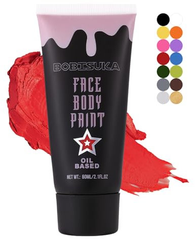 BOBISUKA Pittura Facciale Rosso, Pittura per Viso Durevole, Body Painting per Trucco Halloween, Carnevale, Feste, Non Tossico