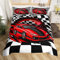 Homewish Red Sports Car Bettwäsche Sets 135x200, Jungen Race Car Bettbezug für Teens Mädchen Erwachsene Extreme Speed Race Car Bettbezug Schwarz und Weiß Gitter Drucken Auto Thema Schlafzimmer Dekor