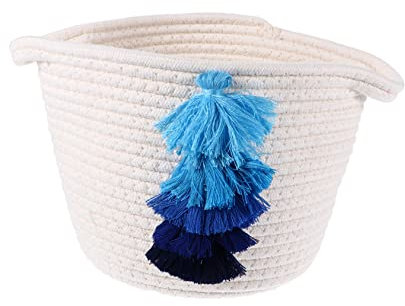 Handgefertigter Dekorativer Aufbewahrungskorb Mit Quaste Aufbewahrungskorb Für Zuhause Baumwollseil Strickbox Mehrzweck-aufbewahrung