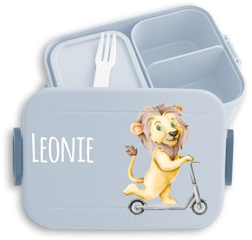 Kinder Bento Box Midi Lunchbox für Mepal Bentobox - König der Tiere Löwe Lion Löwenmotiv Löwen - 900 ml - Hellblau - brotdose kindergarten leo vesperbox brotzeitbox mädchen kita tier brotbox