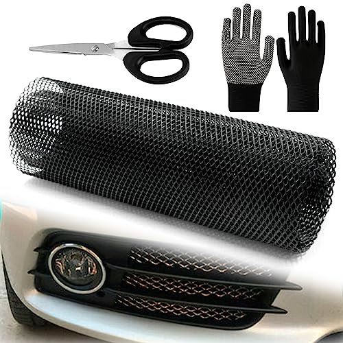 MEGYAD Rejilla Metálica de Aluminio para Carreras - Panal Universal para Coche, con Tijeras y Guantes, 100 x 33 cm (Negro)