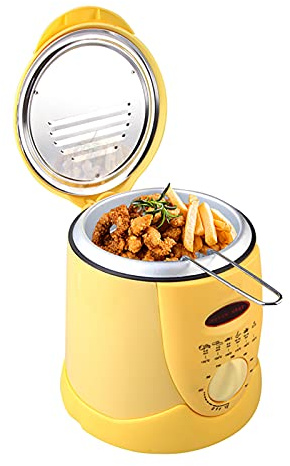 Mini Friteuse 0,9L Friteuse avec Contrôle de la Température Huile Amovible Revêtement Antiadhésif Réservoir d'huile Pieds Antidérapants, Facile à Nettoyer 900 W, Jaune