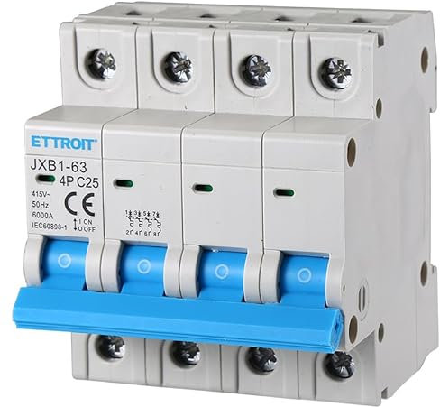 ZOREI Interruttore Magnetotermico Automatico, 4P Quadripolare 220V e 380V, Per Monofase e Trifase, Occupa 4 Moduli DIN, Disponibile 10A 16A 20A 25A 40A 63A (4P 25A)