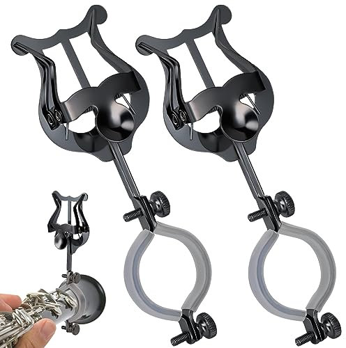Lira de clarinete, paquete de 2 soportes negros para lira de clarinete para banda de marcha, clip de partitura de clarinete de 6.02 pulgadas y carpeta abatible, accesorios de instrumentos musicales