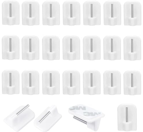 Jinpojun 24 Pezzi Gancio Autoadesivo per Bastone, Decorativi per Finestra, Curtain Hooks per Muro Parete Tende, Non c'è bisogno di fare buchi, Ganci per Zanzariere per Tende di Rete Canne, Bianco