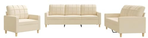 vidaXL Sofagarnitur 3-TLG., Sessel Couch mit Kissen, Sofa Wohnzimmersofa mit Armlehnen, Couchgarnitur Designsofa Sitzmöbel Polstermöbel, Creme Stoff