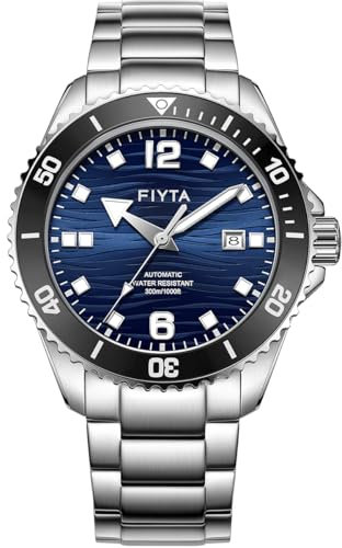 FIYTA Yachtsman Herren-Taucheruhr, automatische Edelstahl-Uhren für Männer, 300 m wasserdicht, 3-Zeiger-Datum, leuchtend, drehbare Lünette, 43,4 mm, Zweifarbig/Edelstahl, 43.4mm, Tauchstil