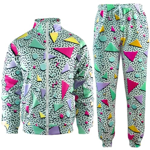 Arssm Retro 80er 90er Jahre Outfit Sets für Herren Vintage Jacke und Jogger Sweatpants 80er Jahre Trainingsanzug Streetwear, Grün, X-Large