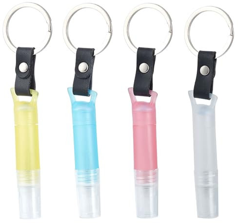 NICENEEDED 3 ML Mini Spray Bottle with Keychain, Empty Refillable Perfume Travel Bottle, Plastic Water Sprayer Bottle Hand Sample Tube Travel Makeup Liquid Container 4 PCS