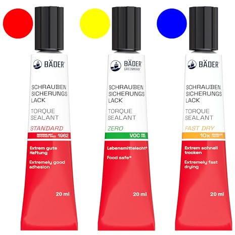 3er-Bundle ORIGINAL Schraubensicherungslack STANDARD + ZERO + FAST DRY von BÄDER LACKE. Die Referenz 1962 - Hilfsmittel zum Sichern, Signieren, Plombieren, Versiegeln, sowie zum Manipulationsnachweis