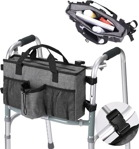Foldable Walker Accessories with Cup Holder & Organizer Pouch (Gray)