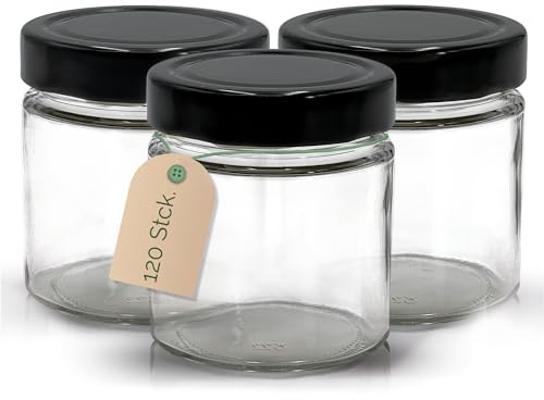 Apoidea – Marmeladengläser 250g mit Deckel in Schwarz 120 Stück/Twist Off Gläser/Einmachgläser/Marmeladengläser mit Deckel/leeres Marmeladenglas/Einkochgläser