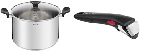 Tefal PRIMARY acier inoxydable marmite 28 cm + CV & Ingenio Poignée amovible noire, Empilable, Verrouillage sécurité 3 points, Supporte jusqu'à 10 kg, Garantie 10 ans, Fabriqué en France L9863302