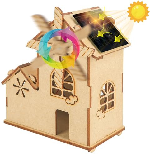 Solar Haus bausatz,DIY Montage holzbausatz mit Windmühle,Mint Wissenschaft Bildung Handwerk Bastelset für Kinder,3D holzpuzzle,Geduldsspiele Knobelspiele Spielzeug für Jungen und Mädchen Alter 8-12
