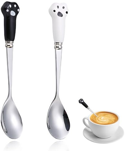 Lot de 2 cuillères en acier inoxydable Cuillère à Nourriture pour Animaux de Compagnie, Patte de Chat Peut cuillère en Acier Inoxydable pour Chien pour Nourrir Les Aliments humides pour Animaux