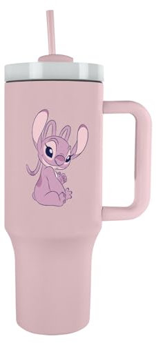 Pyramid International LILO & Stitch (Angel) Becher mit Strohhalm und Deckel, fortschrittliche doppelwandige Vakuumisolierung, hält bis zu 11 Stunden kalt, bis zu 7 Stunden heiß, BPA-frei