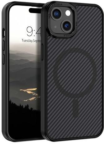 GUAGUA für iPhone 15 Hülle [Kompatibel mit MagSafe] Magnetisch Handyhülle für iPhone 15 Case Carbon Fiber Design Stoßfest Schutzhülle TPU und PC Hardcase Slim Magnet Cover (6,1'') Schwarz