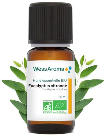 Wess Olio essenziale di limone ed eucalipto biologico 10ML - Certificato AB - 100% puro e naturale, chemotipo HEBBD - Pratiche agricole sostenibili - Analizzato e confezionato in Francia