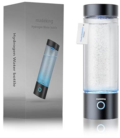 madeking Wasserstoff-Wasser-Flaschen-Generator - 400ml wiederaufladbare Wasserstoff-Wasser-Ionisator-Maschine, tragbare Glas Wasserstoff reichen Wasser Cup Maker, gut für Sport, Geschenk (Schwarz)