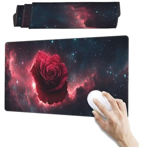 Rose Tapis de Souris XXL 1000 x 500 mm, Tapis de Souris Rouge, Tapis de Souris Gamer Résistant à l'eau et Antidérapant, Améliore la Vitesse et la Précision, Tapis Souris pour Bureau, Gamer, PC qw393