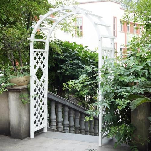 Pergolato da giardino in legno resistente alle intemperie con arco per rose per piante rampicanti, 1,8 m, resistente, arco per matrimonio, facile da montare (bianco, 180 cm)