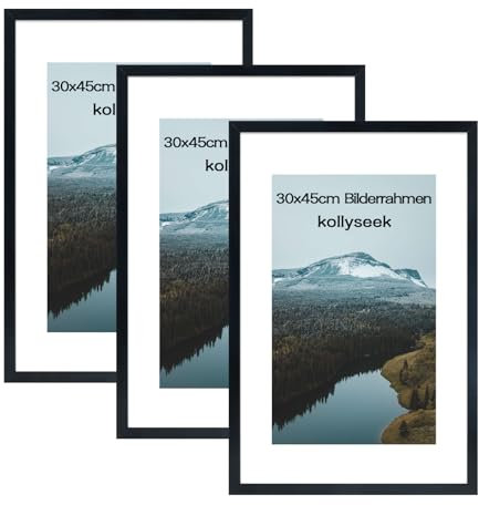 Kollyseek 3er Set 30x45cm Bilderrahmen und Acrylglas Schwarz, Zum Aufhängen & Aufstellen, Wand Fotorahmen, Moderner Dekorahmen