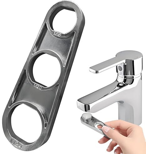 M16/M18/M20/M22/M24/M28 Clé à Barboteuse pour Robinet,Aérateur Buse Mélangeuse Aérateur,Chromée Clé de Mousseur Robinet M24,Outil Polyvalent pour l'Ajustement du Débit d'Eau