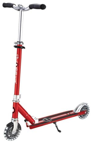 Globber Flow Element Lights – Faltbarer Tretroller mit 2 Rädern mit LED-Licht, Hinterbremse und verstellbarem Lenker, ab 5 Jahren, für Kinder und Jugendliche – Rot