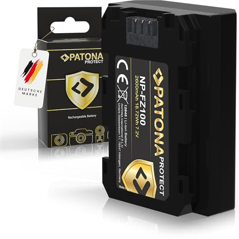 PATONA Protect NP-FZ100 Batterie 2600mAh Compatible avec Sony Alpha 6600 6700 A6600 A6700 A1 A9 9 R S II A7 III IV A7R 7 C 7CR 7S 7R A7III R V R3 R4 FX3 FX30 A7C2 A7R3 NPFZ100 NP FZ100 FZ 100