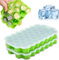 2Pcs Ice Cube Tray, Ice Tray with Lid Silicone Ice Cube Moulds with No-Spill, Flexible Ice Cube Molds Small Ice Cube Trays for Freezer Kitchen Chilled Drinks Whiskey Cocktail (37 Hexagonal Green)