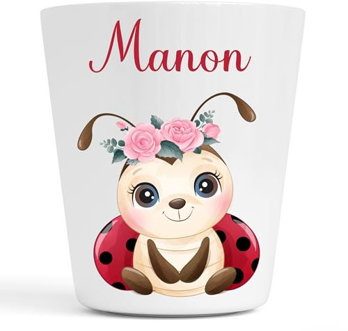 Gobelet en Plastique pour Enfants | Gobelet Personnalisé avec Nom |Verre Plastique Incassable Personnalisé (Coccinelle Manon)