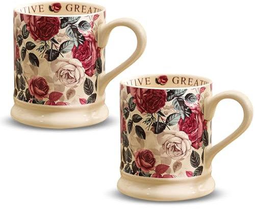 MIATTCLD Kaffeetassen 2er Set Porzellan Kaffeebecher Blume Schmetterling Design Vintage Teetasse mit Griff für Cappuccino, Kaffee, Tee, Büro Geschenk Becher Set, 380ml (Rose)