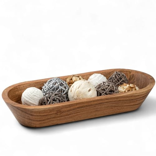 Mie Creations 16.5'' Large Wooden Dough Bowl for Decor, Farmhouse Decorative Centerpiece Oval Dough Bowls for Table | Handmade Long Acacia Wood Bowl, Rustic Thanksgiving Christmas Dining Decorations