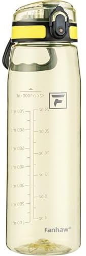Fanhaw 1L Tritan Water Bottle with Chug Lid - Clear, BPA-Free, Lightweight, Wide Mouth, Leak-Proof, Perfect for Gym, Travel, School, Office, and Sports (Imperial Yellow)