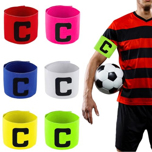 6 justerbara kaptensband för barn och vuxna | Elastiska armband för fotboll och sport. Flerfärgade och justerbara