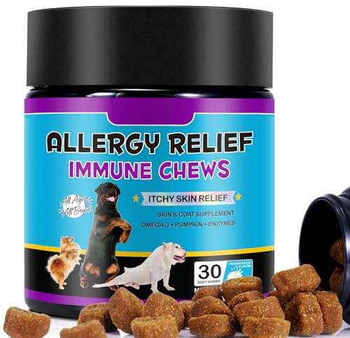 REBODUM Dog Allergy Relief Chews, Itchy and Immunity Treats for Dogs Itchy Dog Skin Relief Anti Itch Skin& Coat Supplement for All Dogs Peking Duck Flavor
