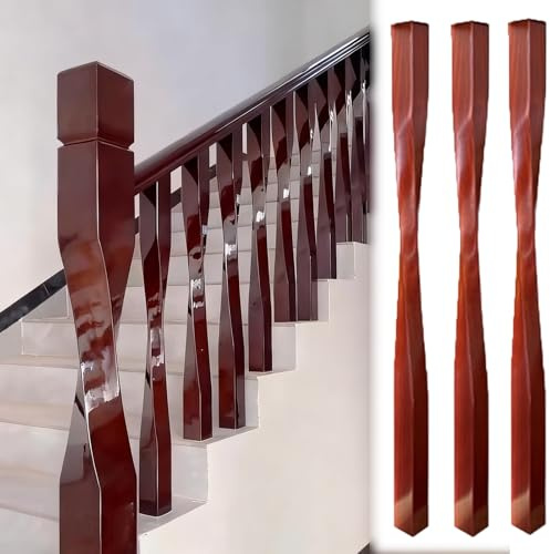 Treppengeländer Gedrehte Treppengeländerstäbe aus Holz, 48 mm, Geländerpfosten für Balkon/Dachbodentreppe, Geländersäule für Innentreppen(Redwood color,3 pcs)