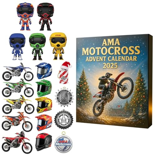 Motocross Adventskalender 2025 24 Tage Weihnachten Countdown mit Mini Dirt Bikes 2D Acryl Motorrad Dekor für Weihnachten Racer Figuren & Gear Charms Ornamenten Motocross Liebhaber (Blau (1pack))