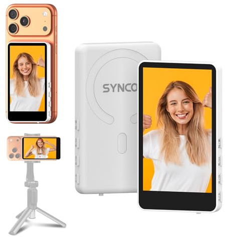 SYNCO XView Handy Selfie Monitor für iPhone 17, 3,97 Magnetischer Smartphone Vlog Bildschirm für Android Rückkamera Kabellos 50M, mit Lautsprecher für TikTok YouTube Livestream (Weiß)