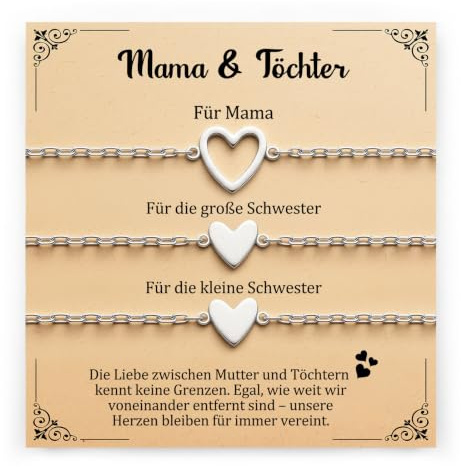 YIBONIKA 2/3 Pcs Herz Mutter Tochter Armband,Mama Tochter Geschenk inkl.Box | Partnerarmband Set Geschenk zum Muttertag & Geburtstag Weihnachten Einschulung