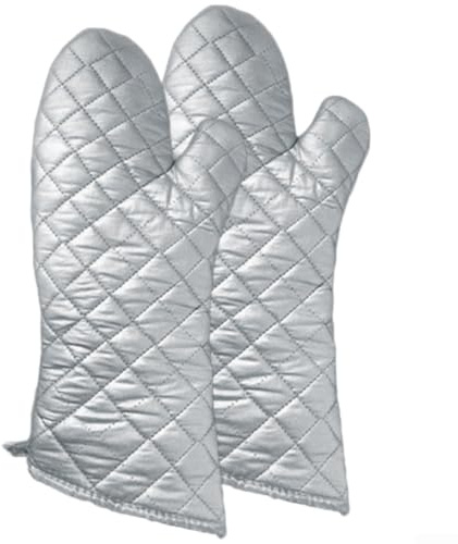 Oven Gloves, Heat Resistant up to 450 °F, Non-Slip Cotton Baking Gloves for Oven, Grill, Kitchen, Silver, 29 x 15 cm (C)